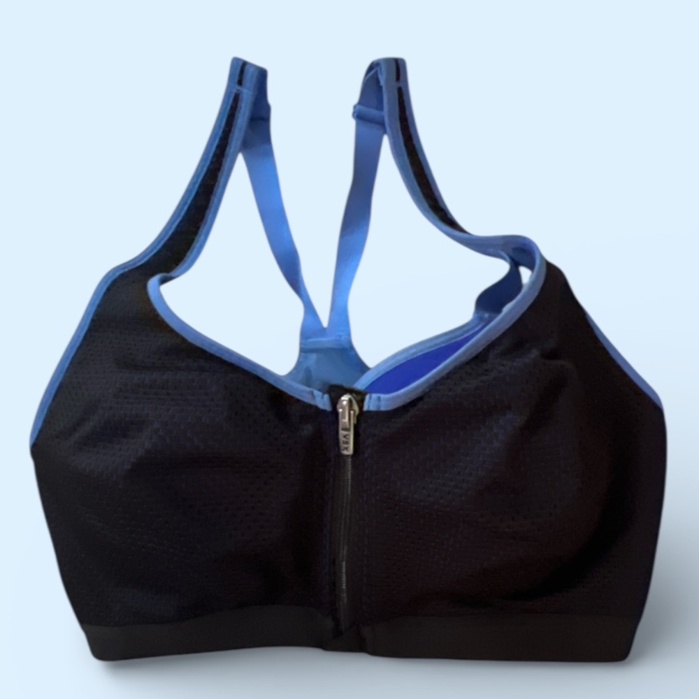 VSX Black Mesh Sports Bra with Blue Trim